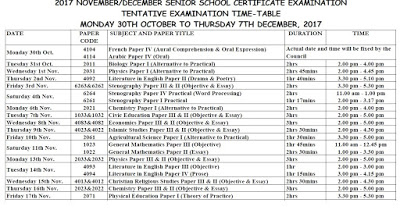 OFFICIAL  NECO NOV/DEC 2017 TIME TABLE RELEASED