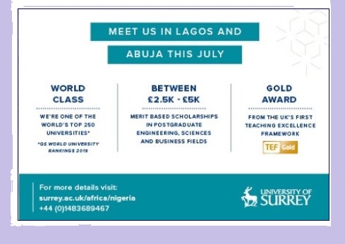 You are currently viewing University of Surrey UK  Admission Spree In Abuja & Lagos  July 2018