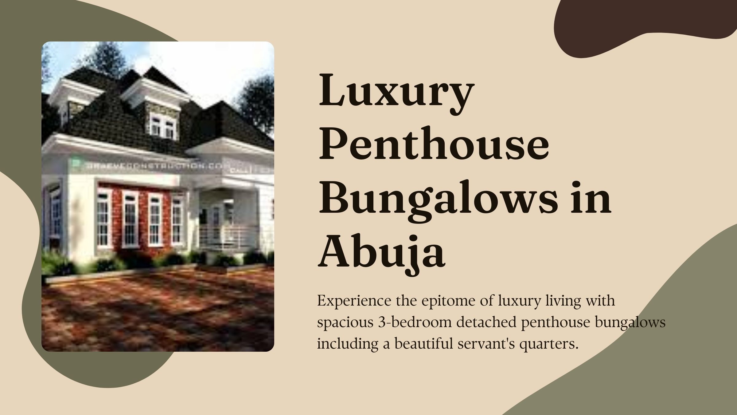 Read more about the article 3-Bedroom Detached Pent House Bungalows with BQ (400sqm) in Abuja